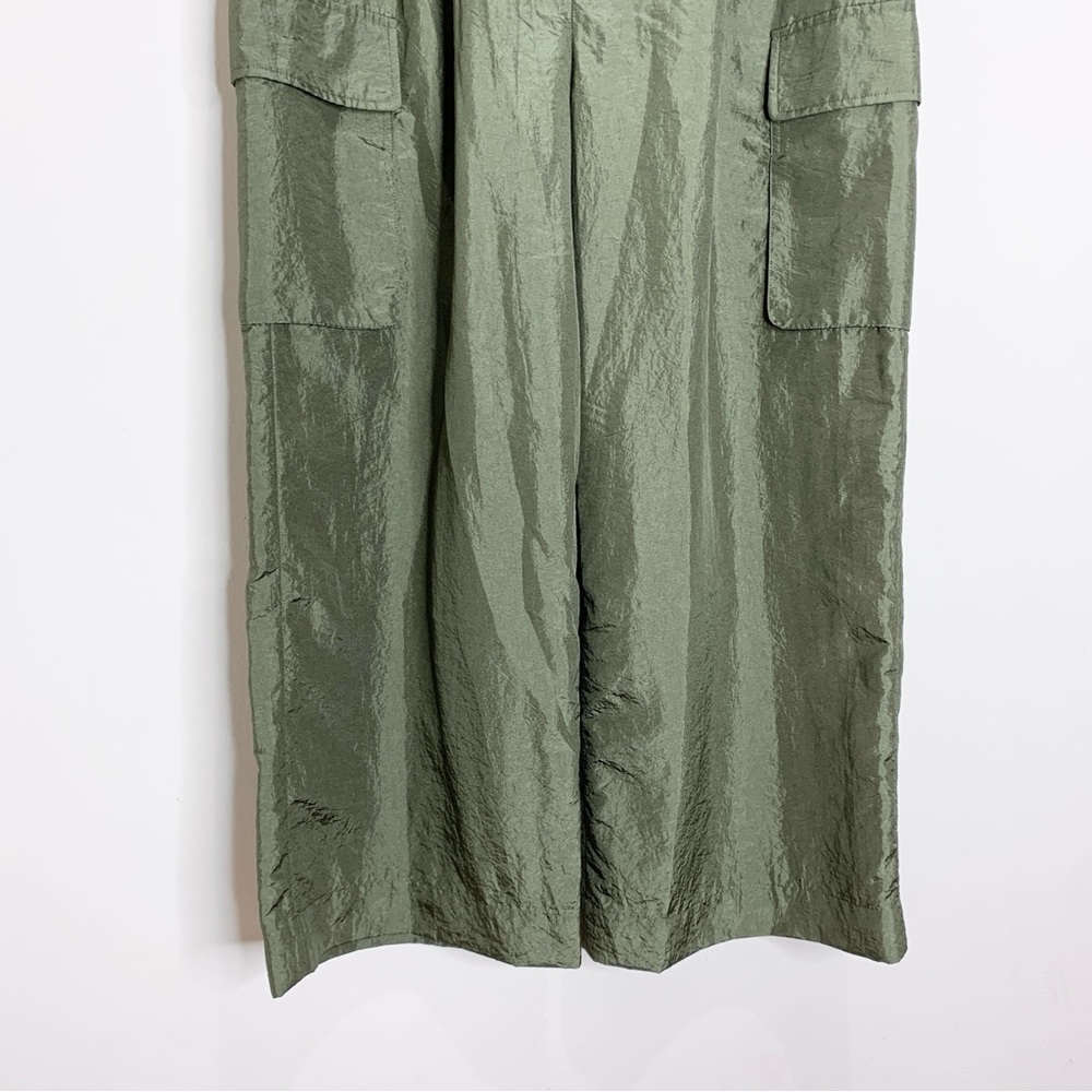 Tibi Stella Crispy Nylon Pleated Cargo Pant (Sz 12 Hemmed) Wide Leg Army Green - Picture 9 of 16